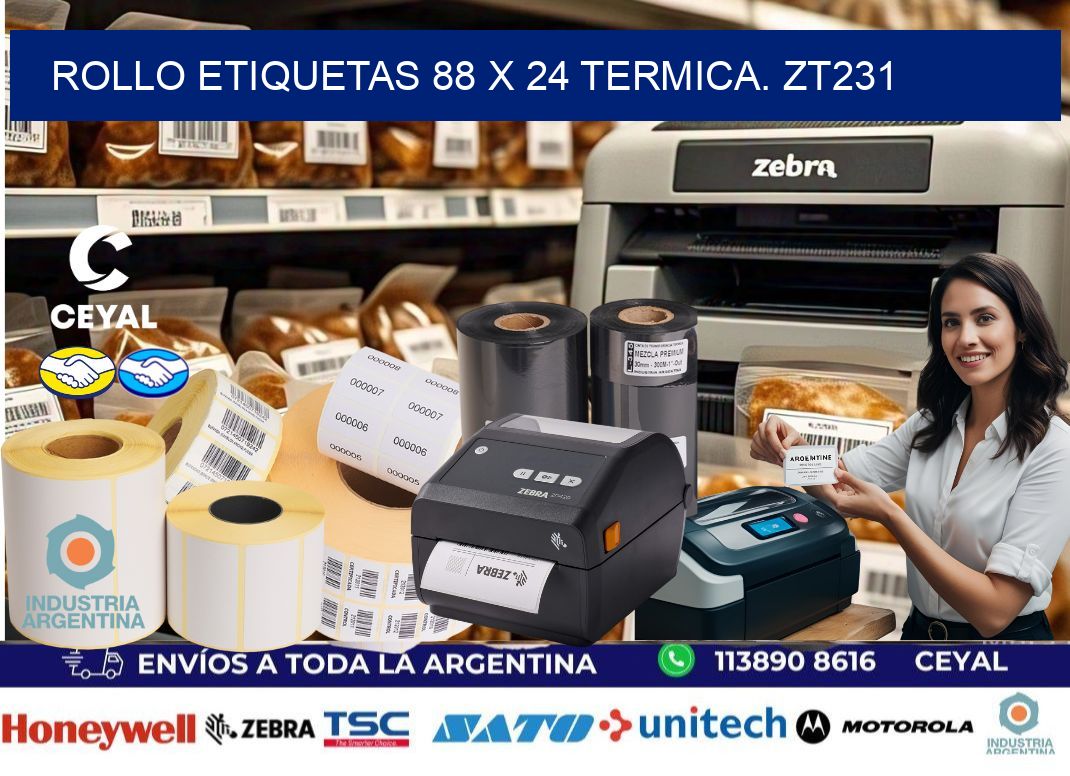 Rollo etiquetas 88 x 24 termica. zt231