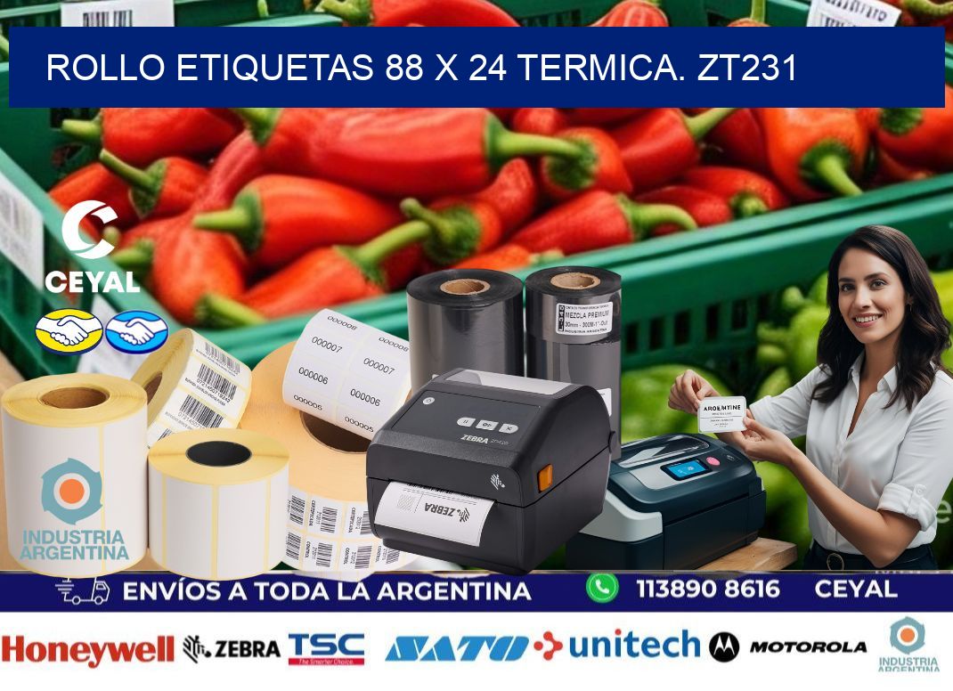 Rollo etiquetas 88 x 24 termica. zt231