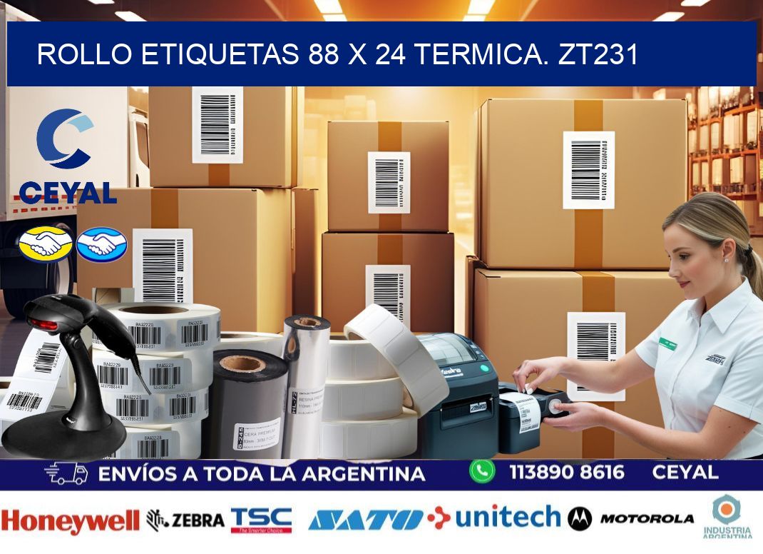 Rollo etiquetas 88 x 24 termica. zt231