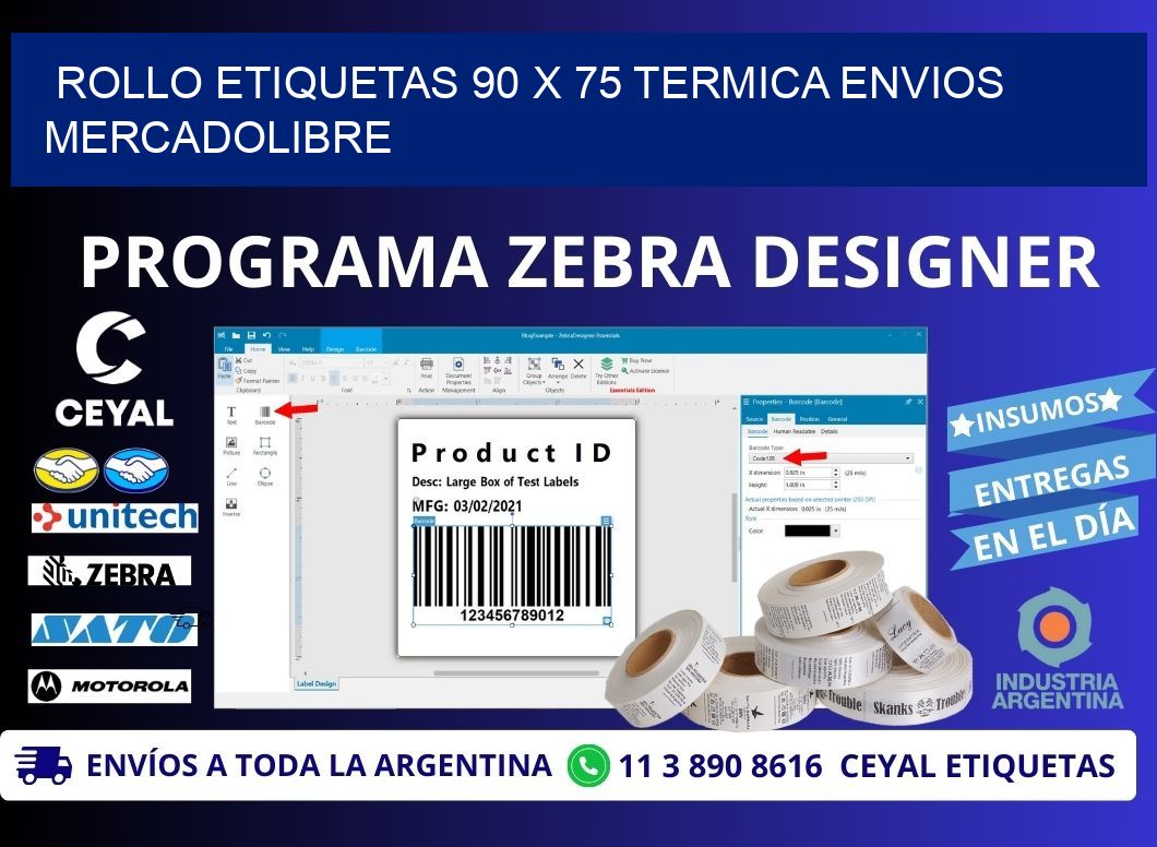 Rollo etiquetas 90 x 75 termica ENVIOS MERCADOLIBRE