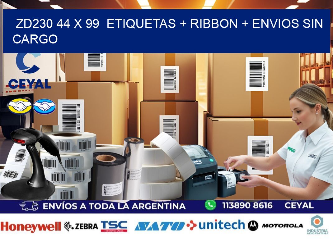 ZD230 44 x 99 etiquetas + ribbon + envios sin cargo