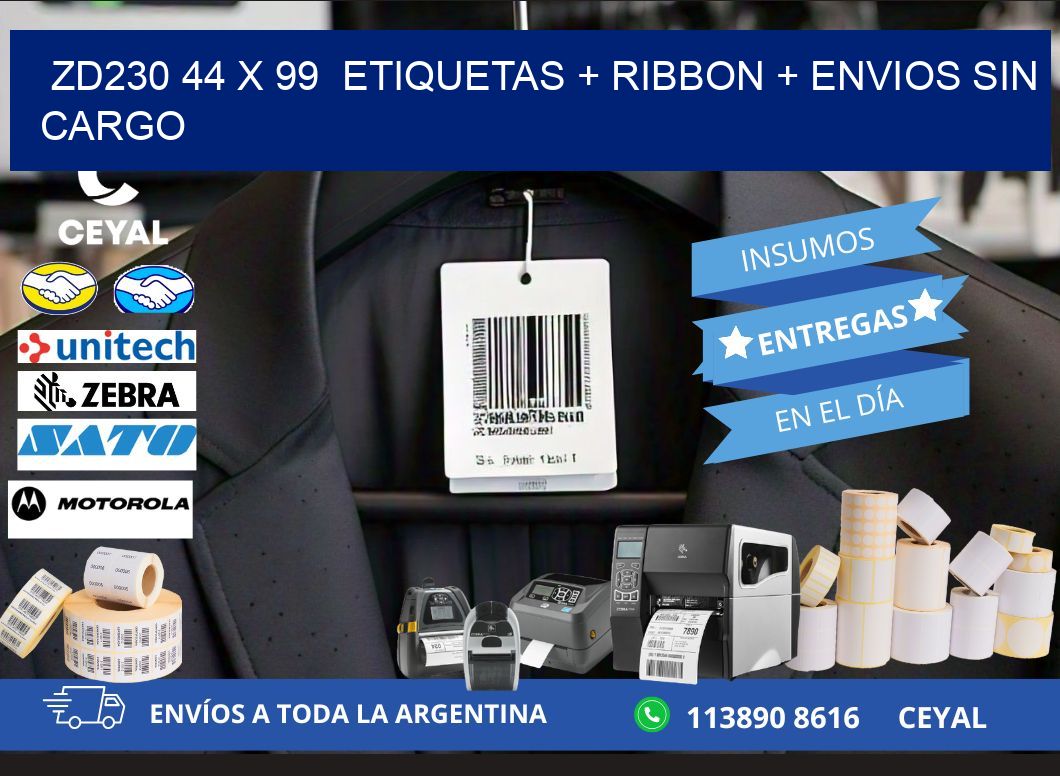 ZD230 44 x 99 etiquetas + ribbon + envios sin cargo