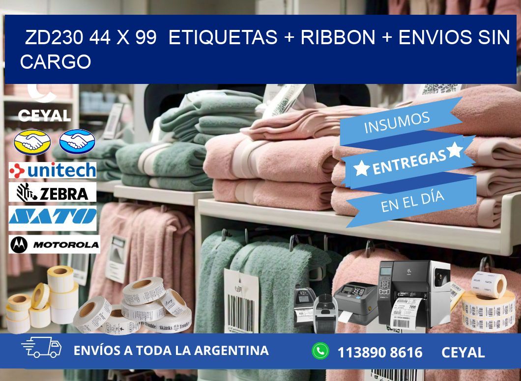 ZD230 44 x 99 etiquetas + ribbon + envios sin cargo