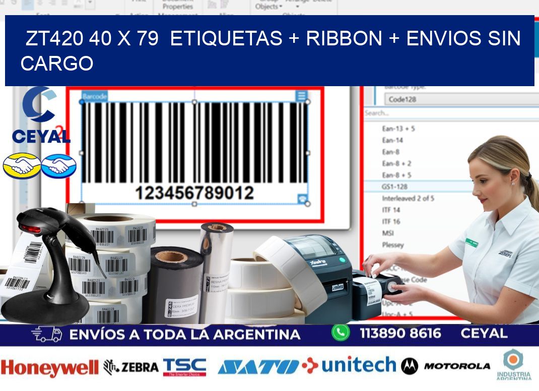 ZT420 40 x 79 etiquetas + ribbon + envios sin cargo