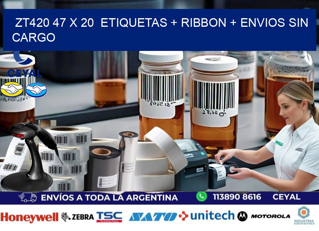 ZT420 47 x 20 etiquetas + ribbon + envios sin cargo