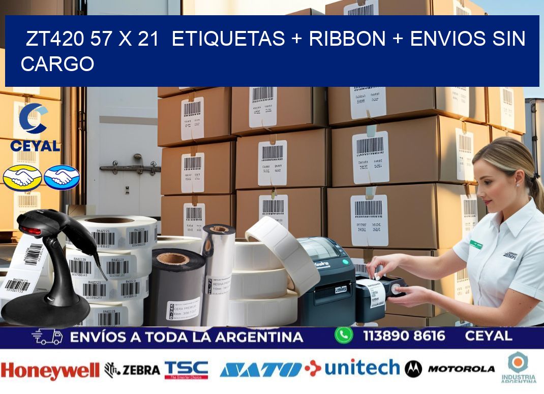 ZT420 57 x 21 etiquetas + ribbon + envios sin cargo