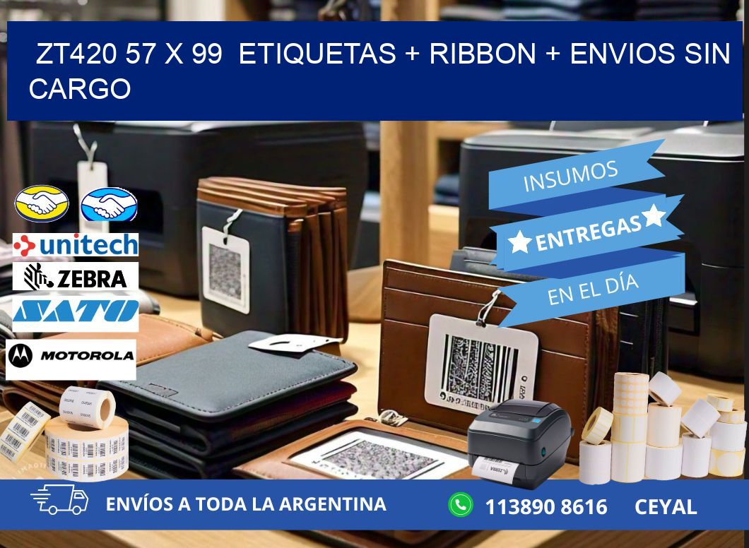 ZT420 57 x 99 etiquetas + ribbon + envios sin cargo