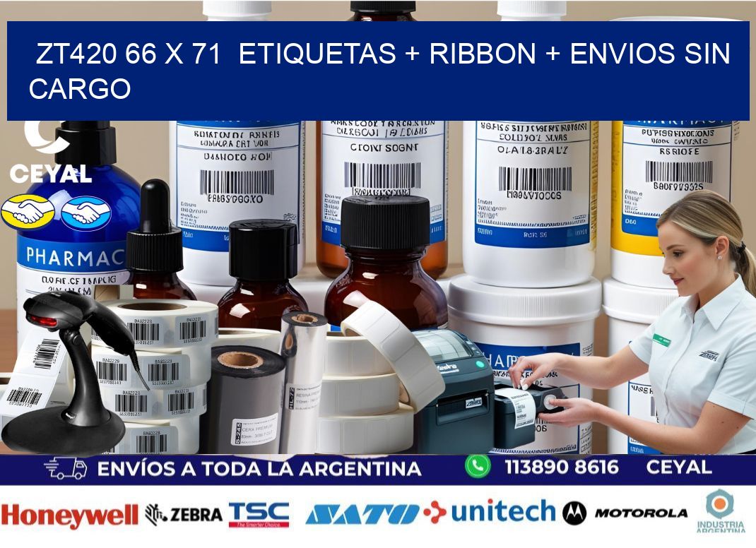 ZT420 66 x 71 etiquetas + ribbon + envios sin cargo