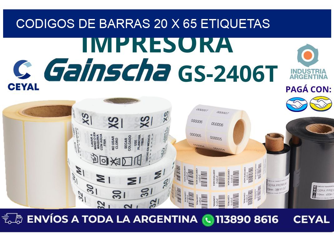 codigos de barras 20 x 65 etiquetas