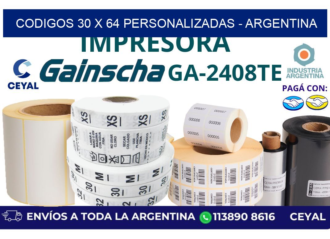 codigos 30 x 64 personalizadas - Argentina