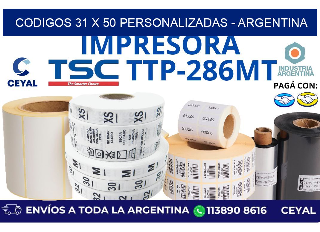 codigos 31 x 50 personalizadas - Argentina