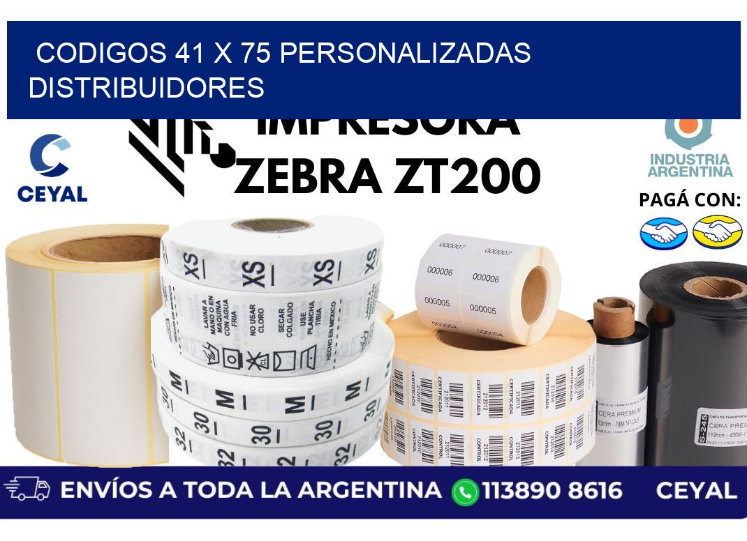 codigos 41 x 75 personalizadas distribuidores