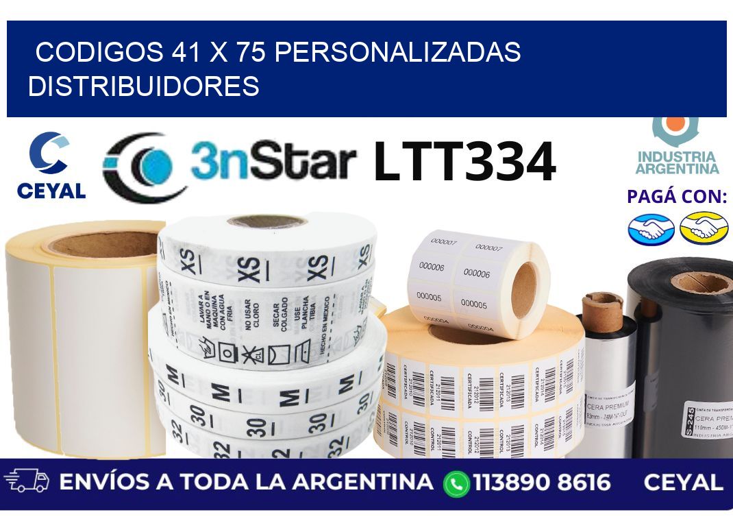 codigos 41 x 75 personalizadas distribuidores