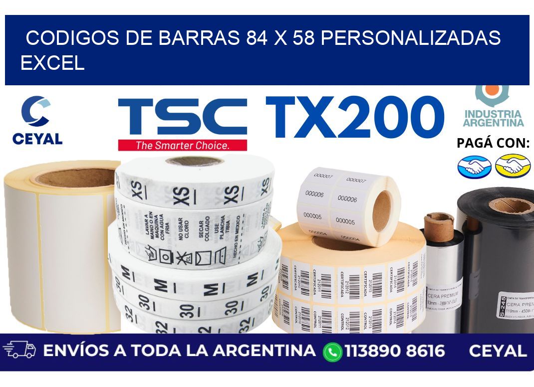 codigos de barras 84 x 58 personalizadas excel