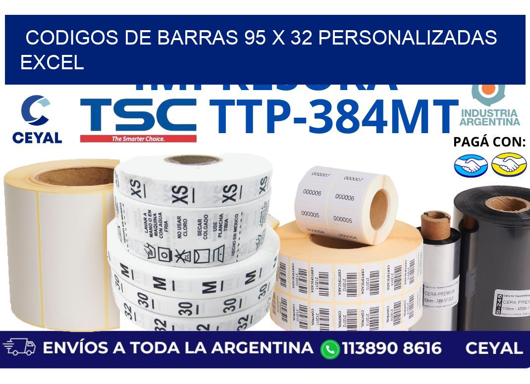 codigos de barras 95 x 32 personalizadas excel
