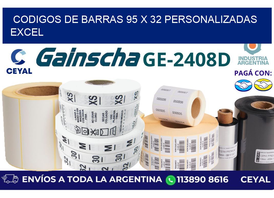 codigos de barras 95 x 32 personalizadas excel