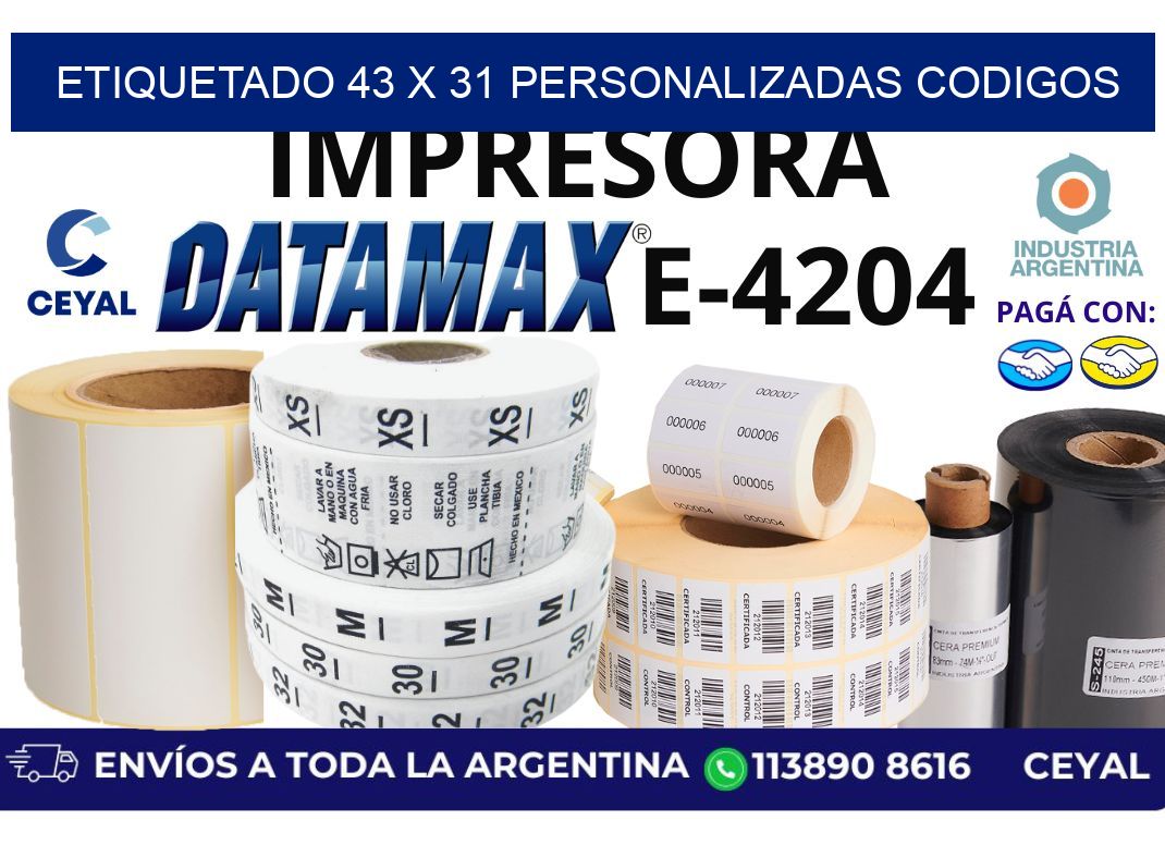 etiquetado 43 x 31 personalizadas codigos
