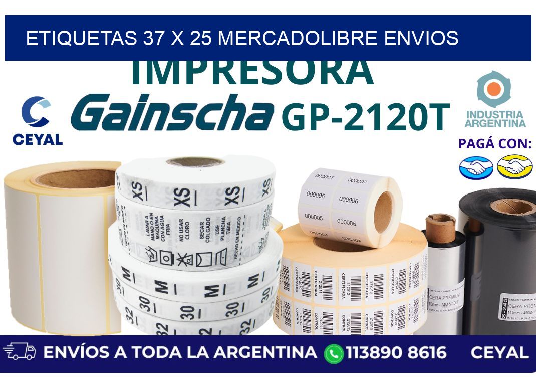 etiquetas 37 x 25 mercadolibre envios