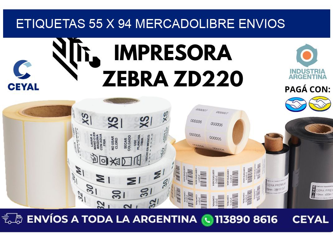 etiquetas 55 x 94 mercadolibre envios