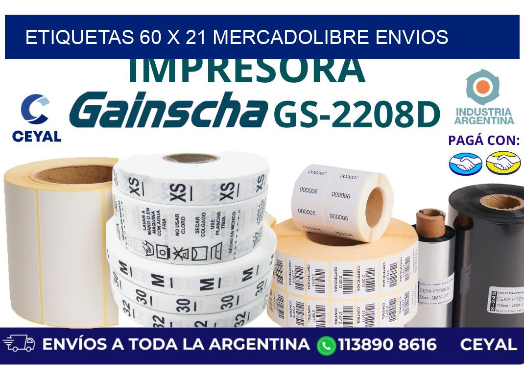 etiquetas 60 x 21 mercadolibre envios