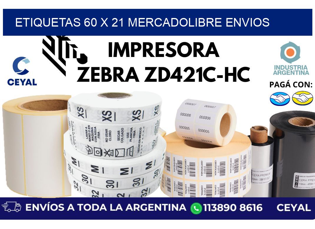 etiquetas 60 x 21 mercadolibre envios