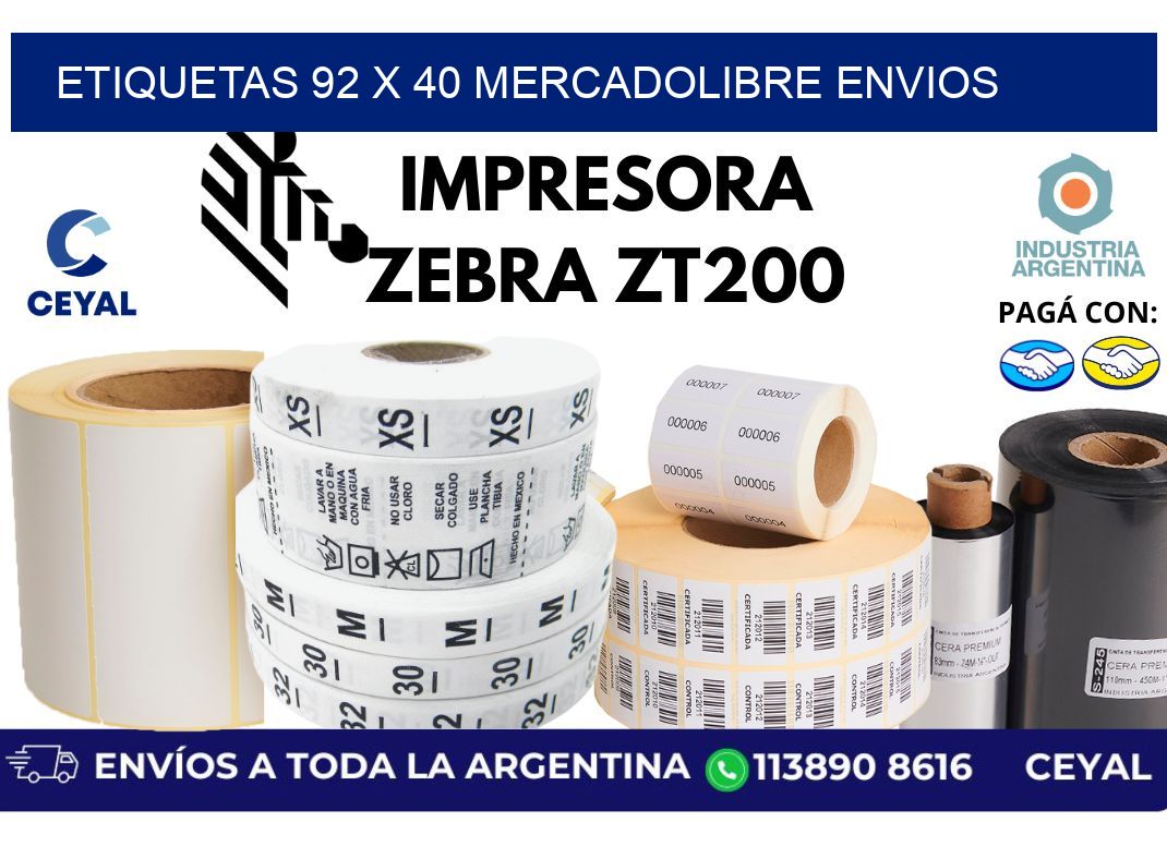 etiquetas 92 x 40 mercadolibre envios