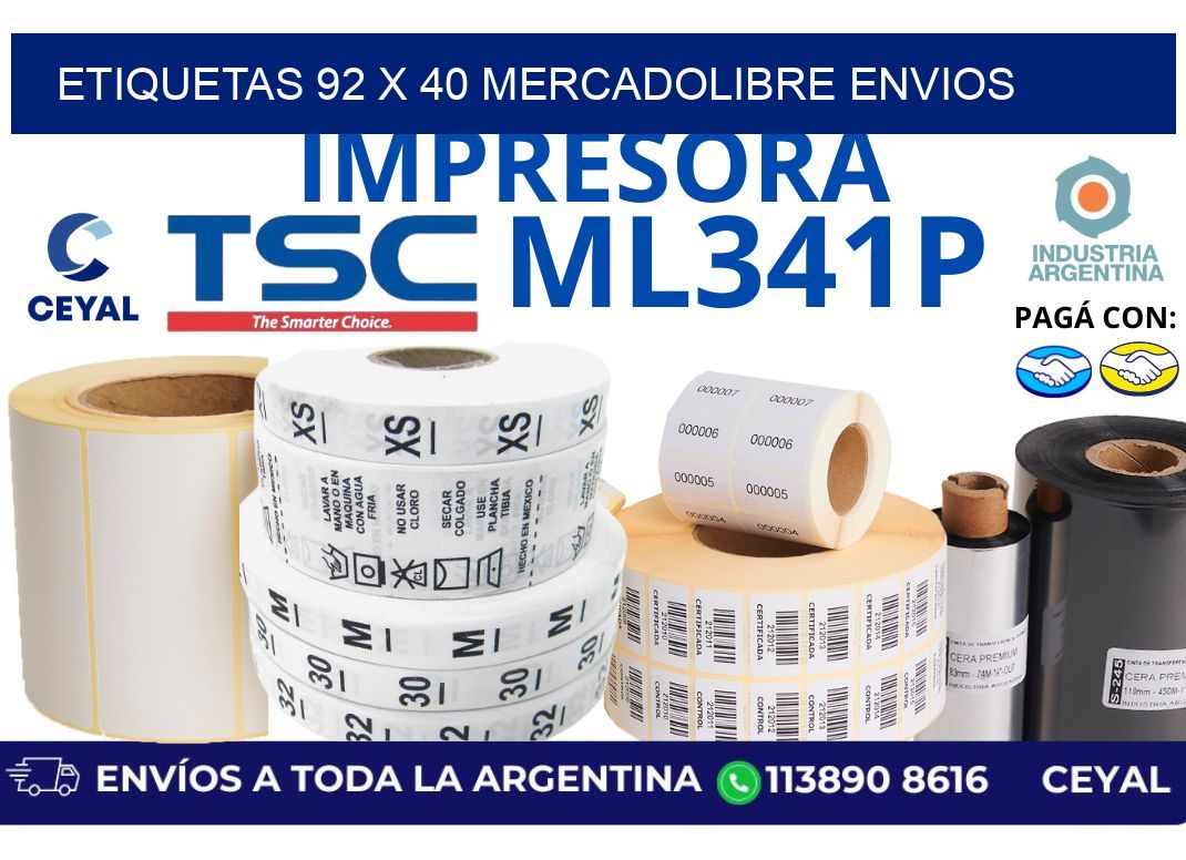 etiquetas 92 x 40 mercadolibre envios