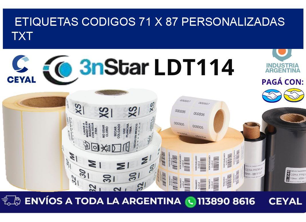 etiquetas codigos 71 x 87 personalizadas txt
