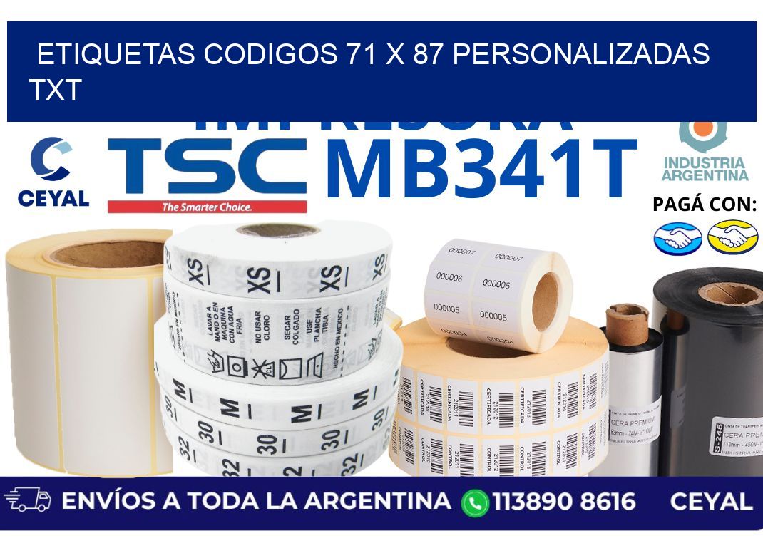 etiquetas codigos 71 x 87 personalizadas txt
