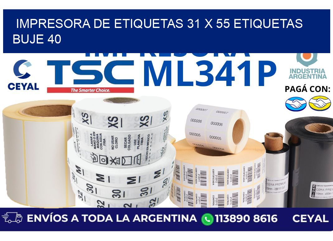impresora de etiquetas 31 x 55 etiquetas buje 40