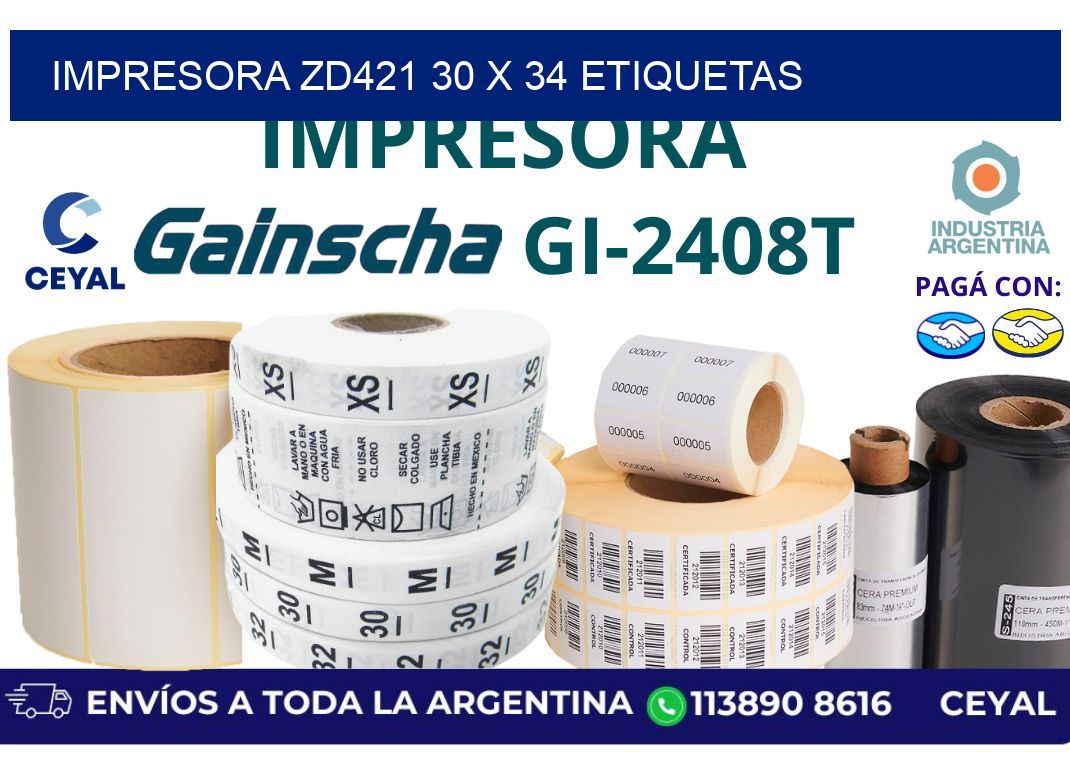 impresora zd421 30 x 34 etiquetas