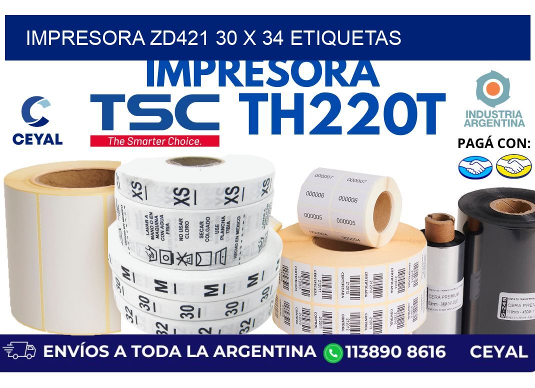 impresora zd421 30 x 34 etiquetas