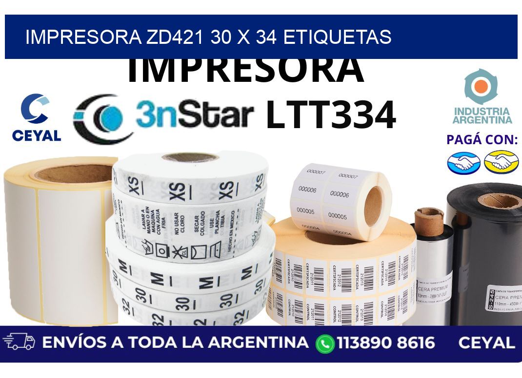 impresora zd421 30 x 34 etiquetas