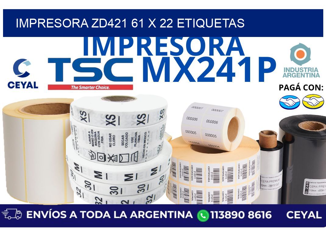 impresora zd421 61 x 22 etiquetas