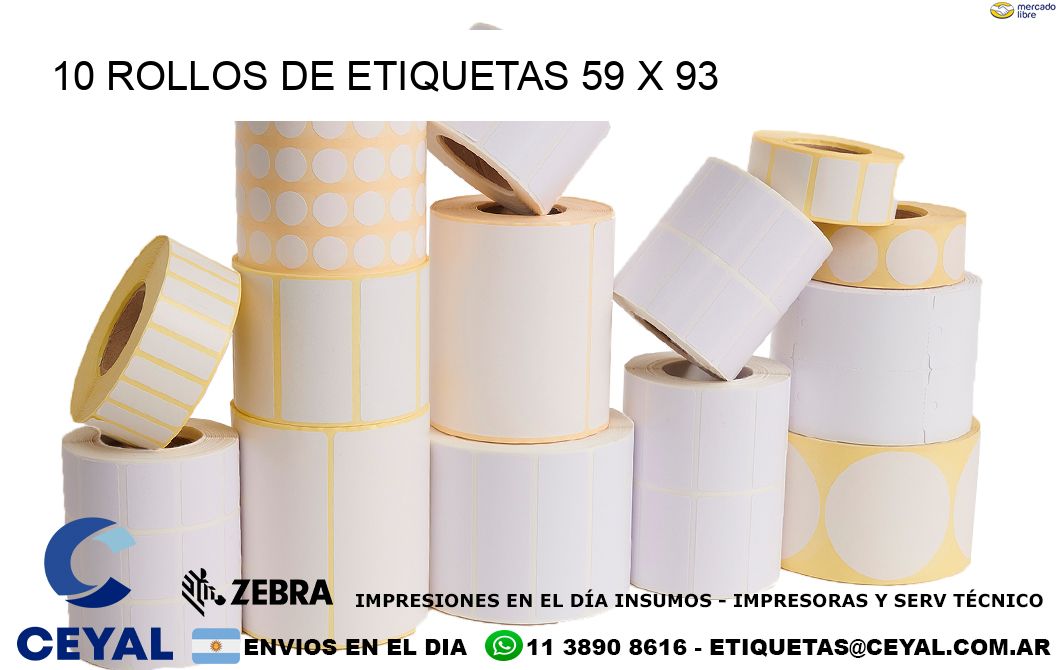 10 ROLLOS DE ETIQUETAS 59 x 93