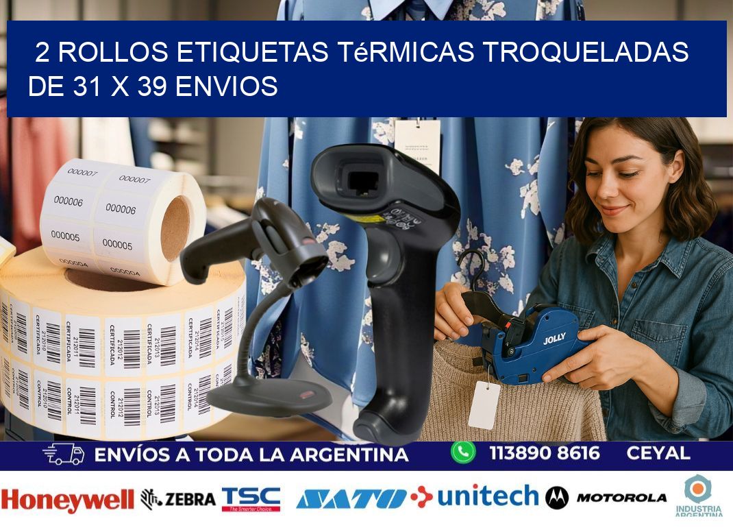 2 Rollos Etiquetas Térmicas Troqueladas De 31 x 39 ENVIOS