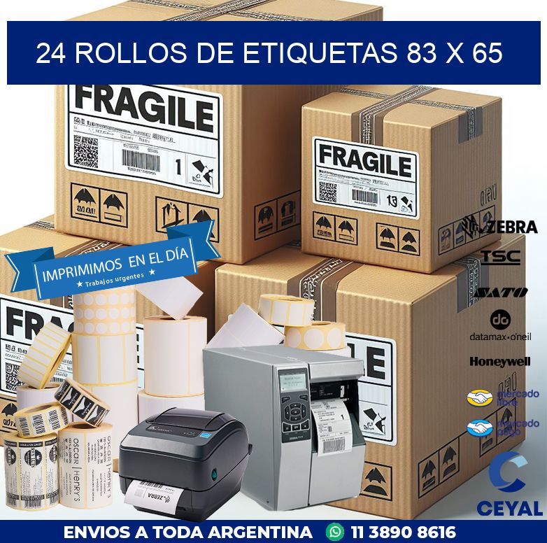 24 ROLLOS DE ETIQUETAS 83 x 65