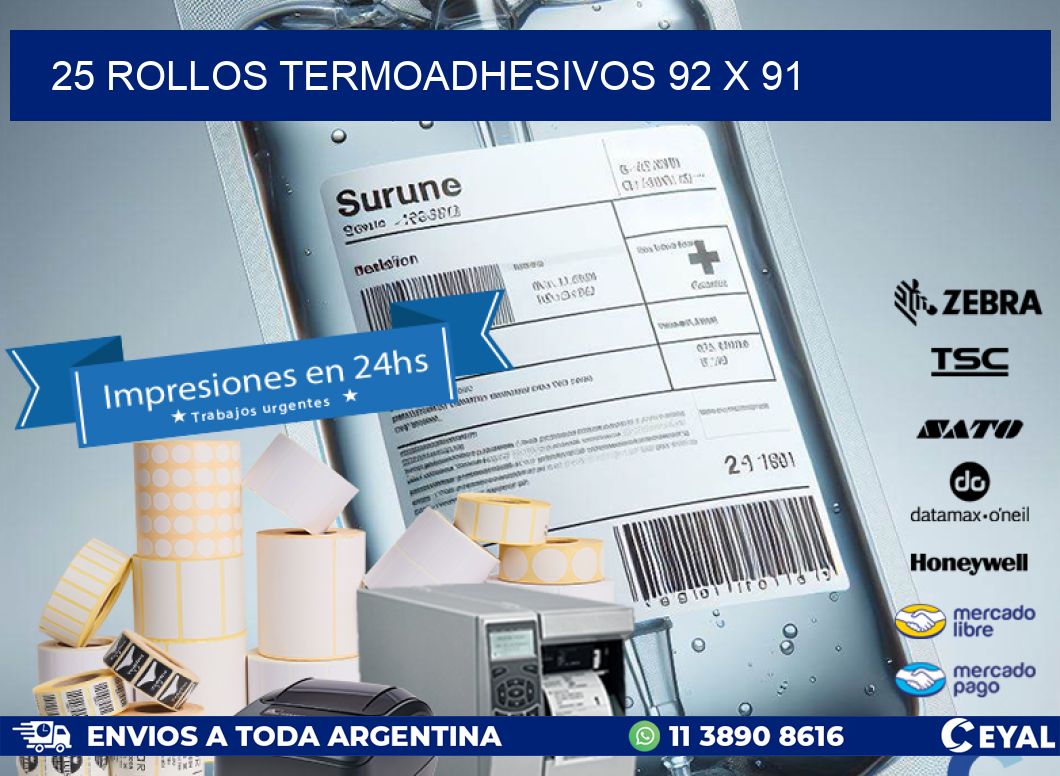 25 ROLLOS TERMOADHESIVOS 92 x 91