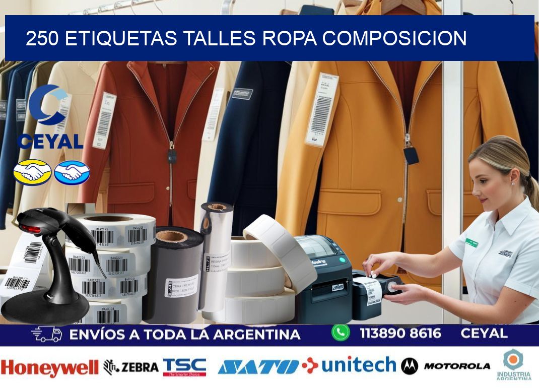 250 ETIQUETAS TALLES ROPA COMPOSICION