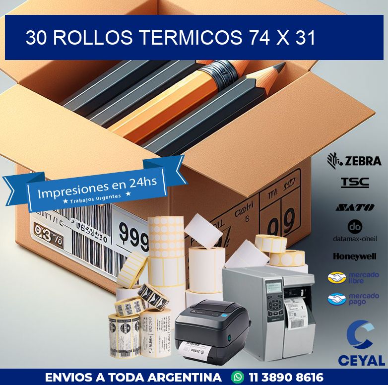 30 ROLLOS TERMICOS 74 x 31