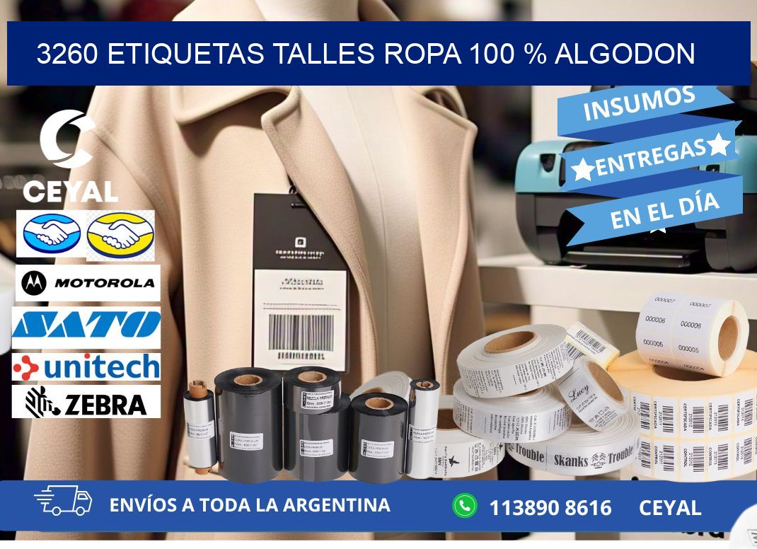 3260 ETIQUETAS TALLES ROPA 100 % ALGODON