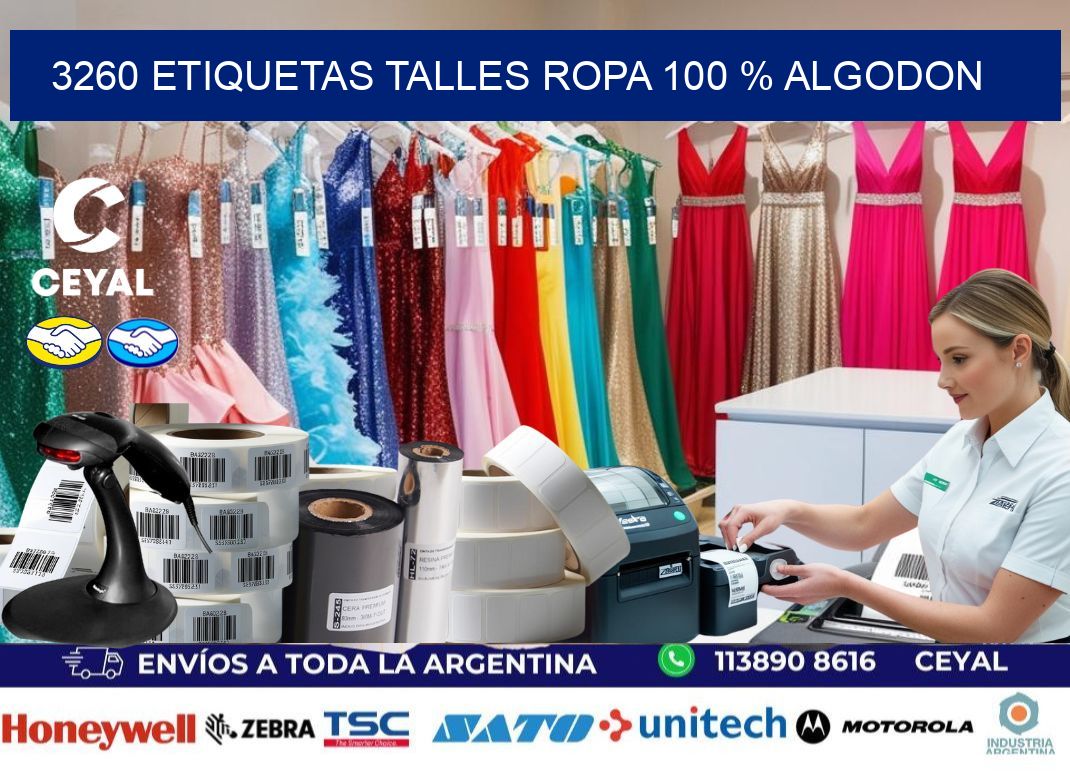 3260 ETIQUETAS TALLES ROPA 100 % ALGODON