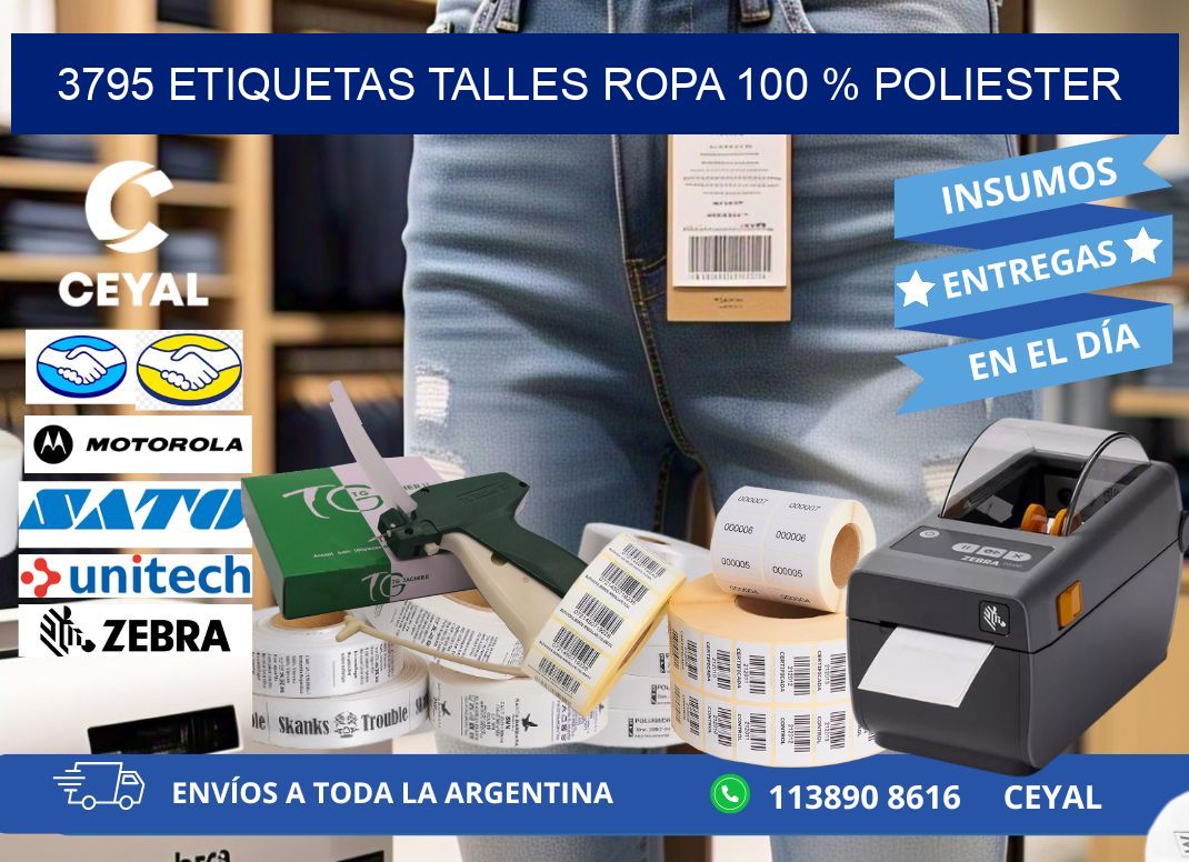3795 ETIQUETAS TALLES ROPA 100 % POLIESTER