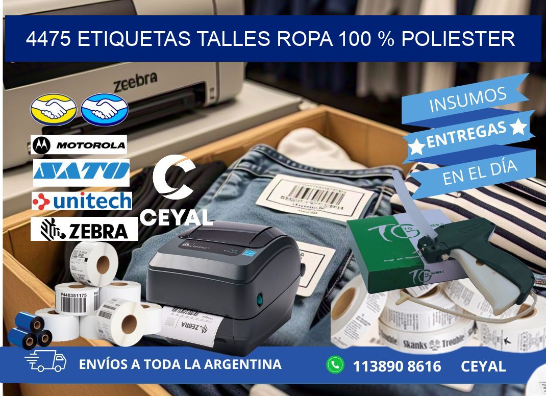 4475 ETIQUETAS TALLES ROPA 100 % POLIESTER