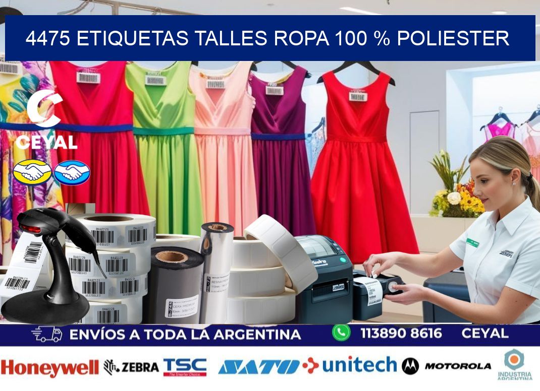 4475 ETIQUETAS TALLES ROPA 100 % POLIESTER