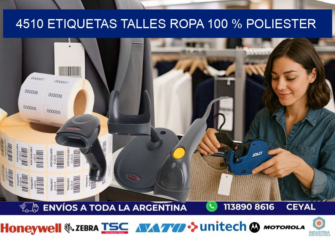 4510 ETIQUETAS TALLES ROPA 100 % POLIESTER