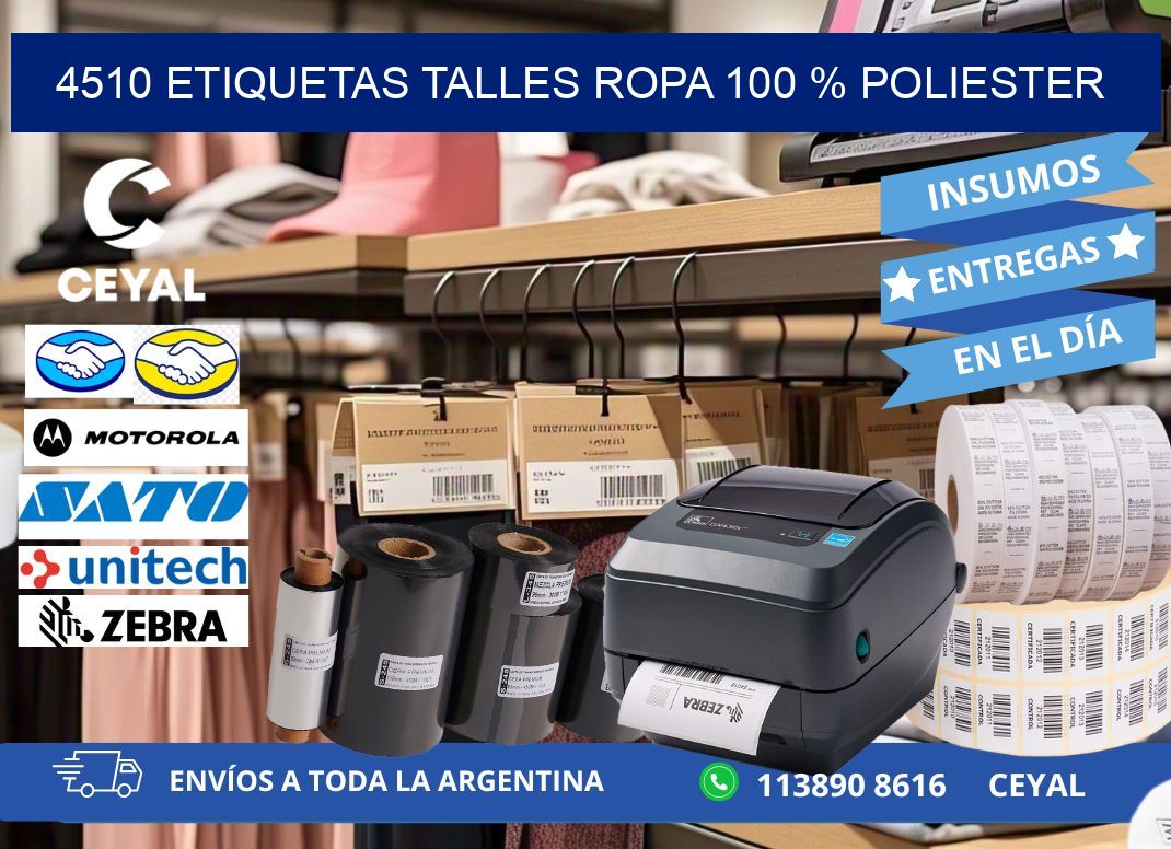 4510 ETIQUETAS TALLES ROPA 100 % POLIESTER