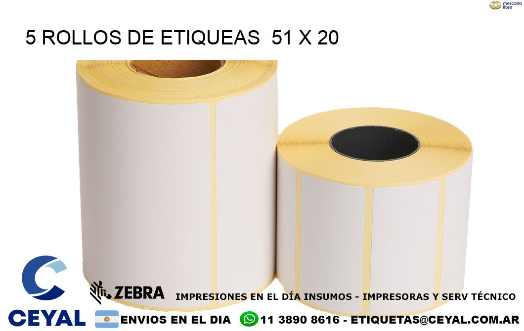 5 ROLLOS DE ETIQUEAS  51 x 20