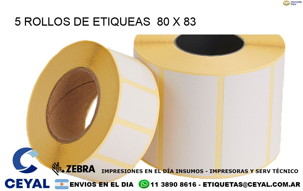 5 ROLLOS DE ETIQUEAS  80 x 83