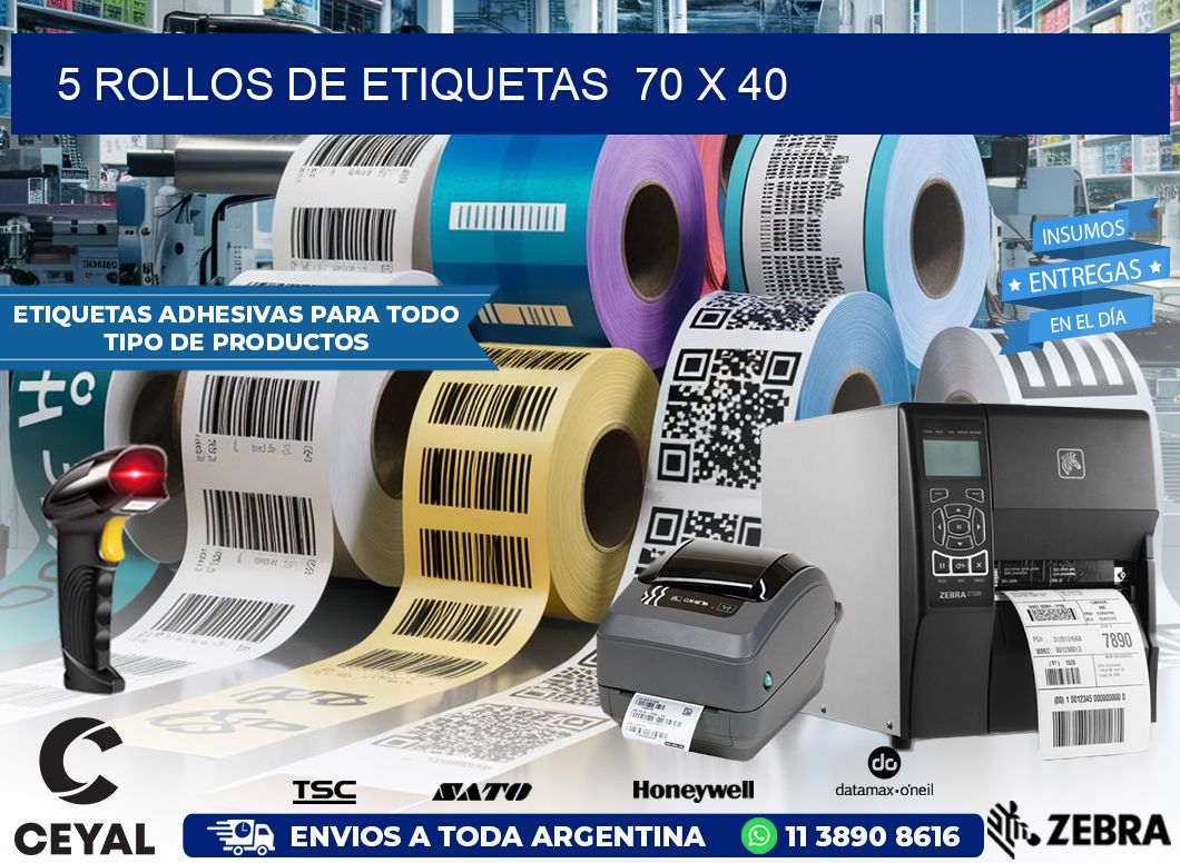 5 ROLLOS DE ETIQUETAS  70 x 40